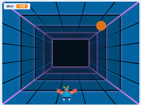 Stage game catch dengan keranjang dan buah jatuh