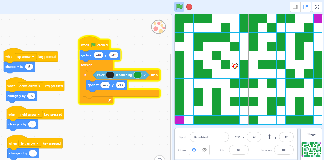 Blok kode gerakan dan if touching